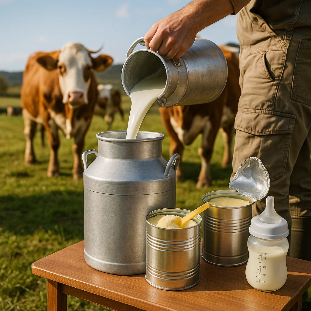 Small dairy farm with milking equipment and chilling tank.
